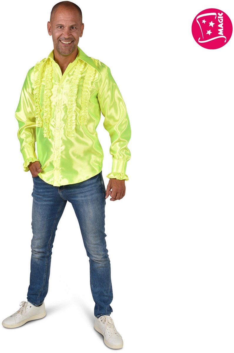 Rouchen Blouse Neon Geel Disco Party Man